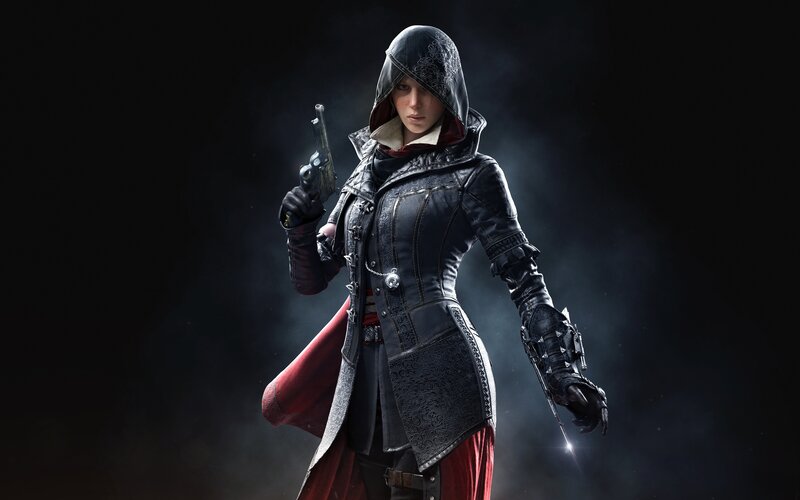 Female Assassin with Gun — Black