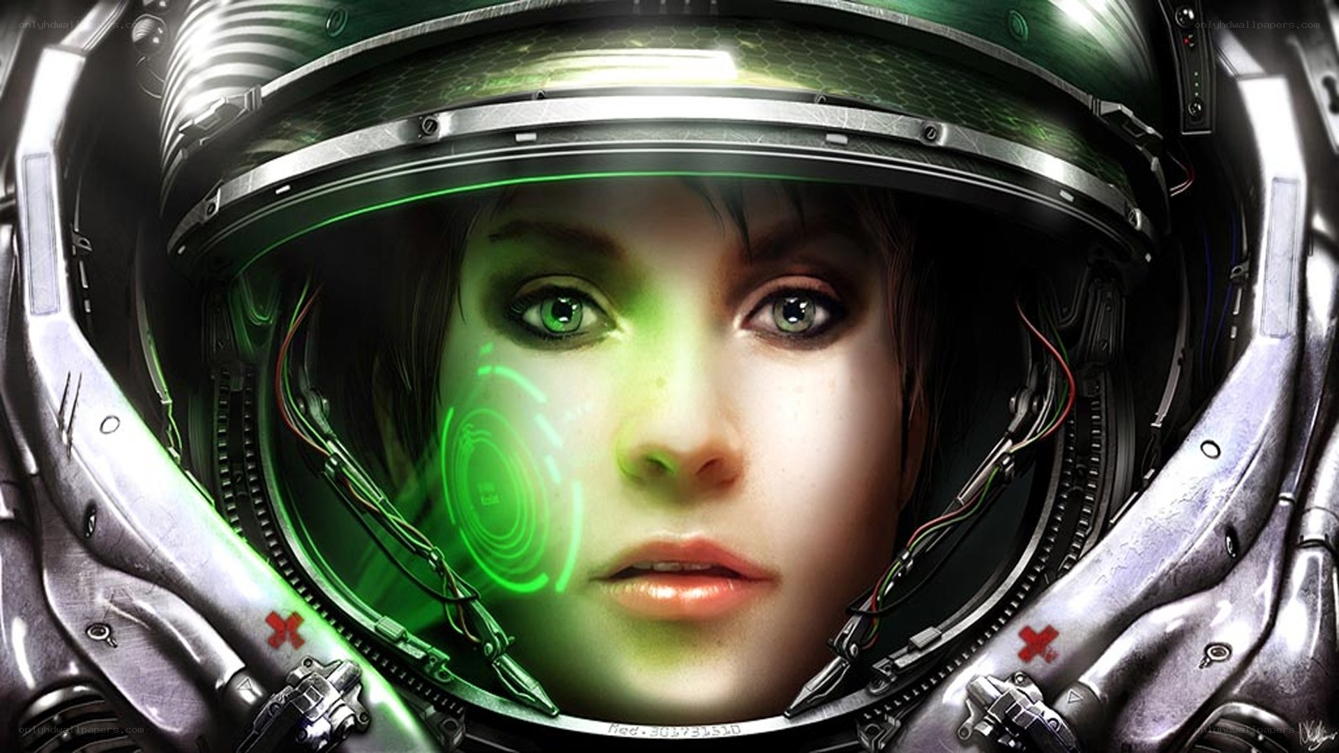 female astronaut in helmet