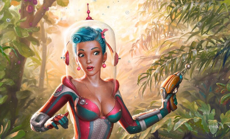 Female Astronaut in Jungle