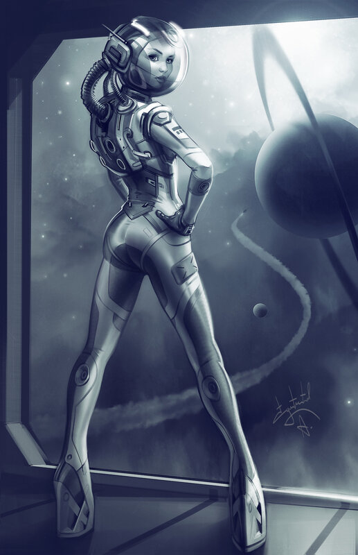 Female Astronaut in Space — Gray