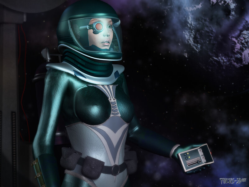 female astronaut in space suit