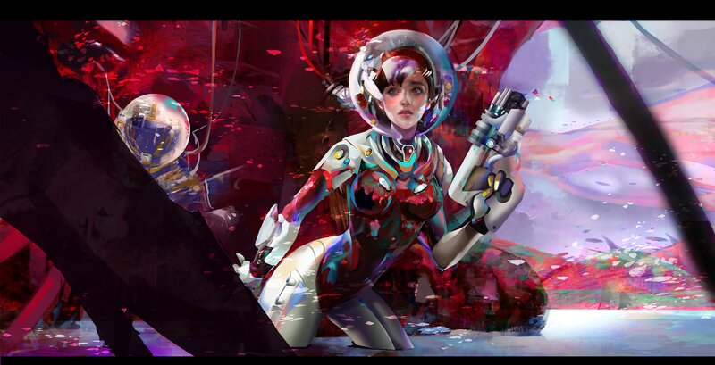 Female Astronaut in Suit — Red