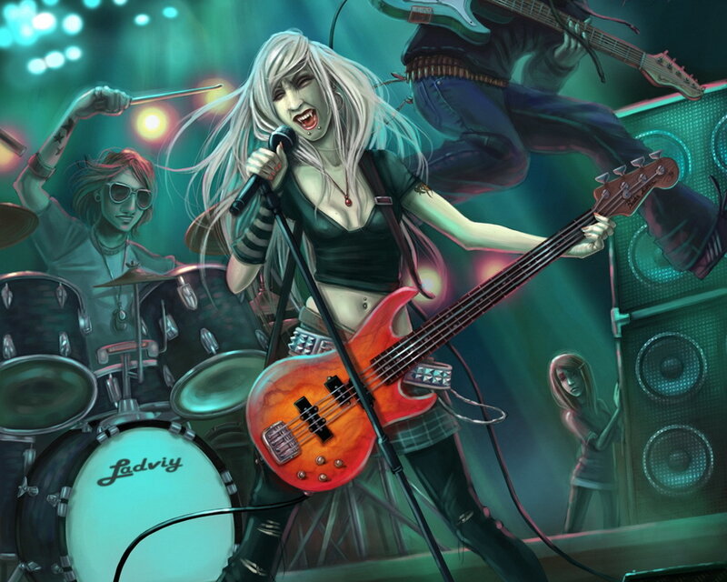 Female Bassist on Stage