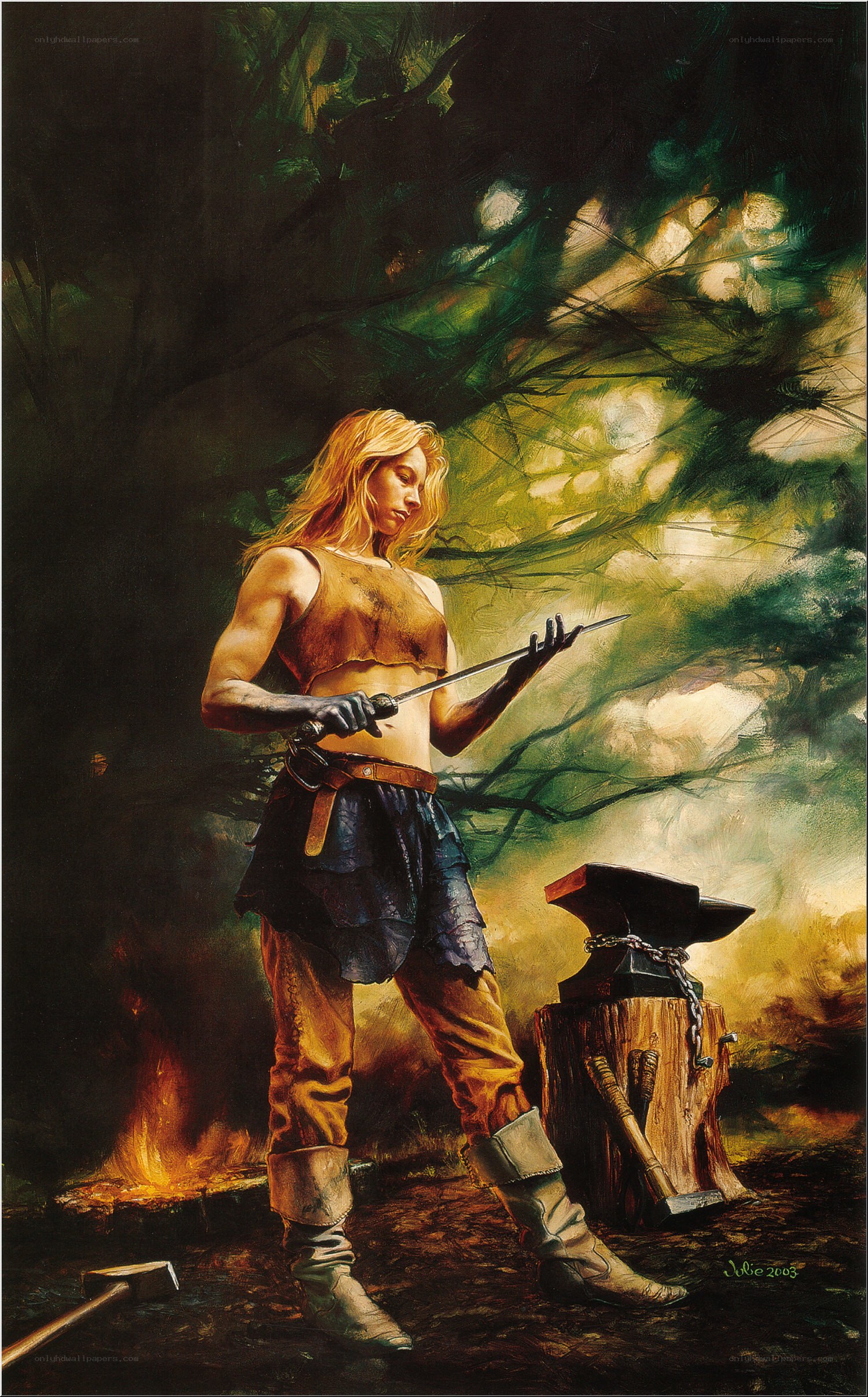 female blacksmith in forest