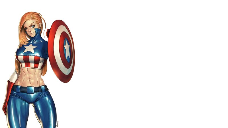 Female Captain America — Blue, Confident, Digital Art