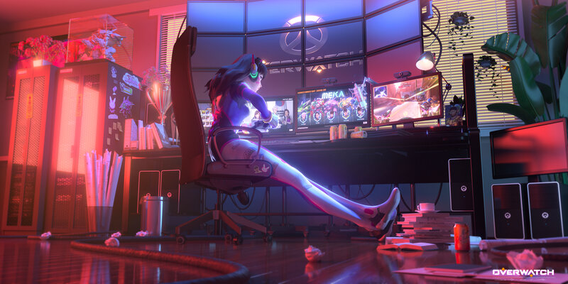 Female Character at Gaming Desk