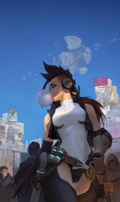 Female Character Blowing Bubblegum