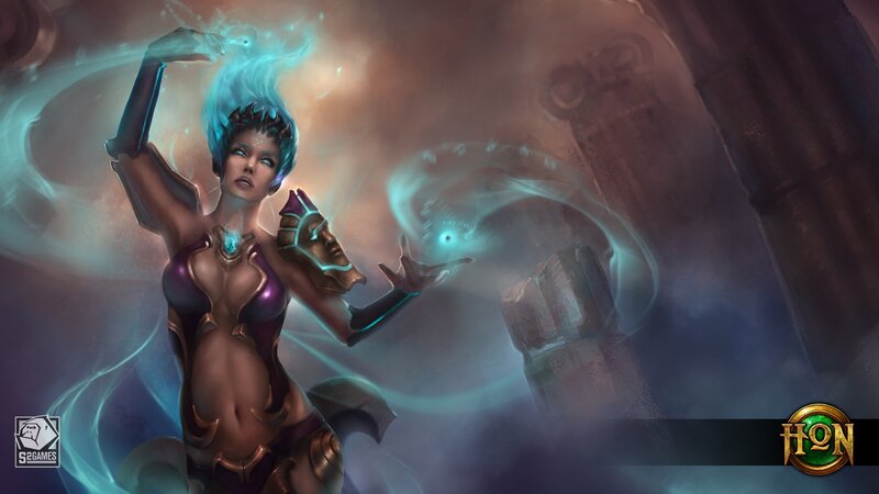 Female Character Casting Spell — Blue, Dramatic, Digital Art, Magic