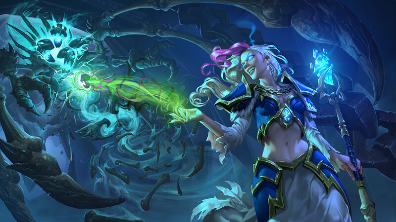 Female Character Casting Spell — Blue, Dramatic, Night, Digital Art, Monster