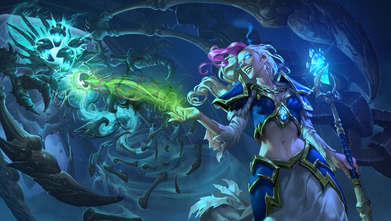 Female Character Casting Spell — Blue, Dramatic, Night, Digital Art, Skeleton