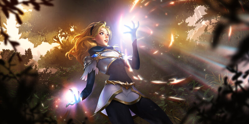 Female Character Casting Spell — Gold, Dramatic, Sunset