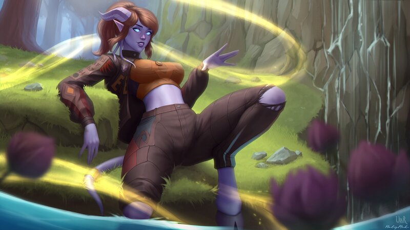 Female Character Casting Spell — Green, Dramatic, Afternoon