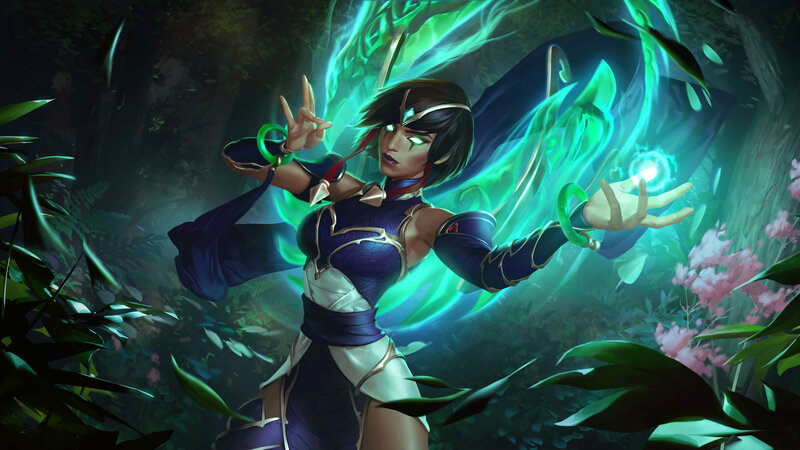 Female Character Casting Spell — Green, Dramatic, Night