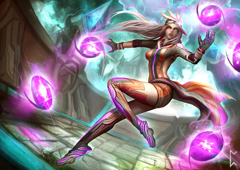 Female Character Casting Spell — Purple, Dramatic, Digital Art, Magic Spheres, Crystal Structures