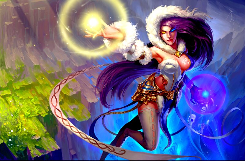 Female Character Casting Spell — Purple, Dramatic, Digital Art, Magic, Sword