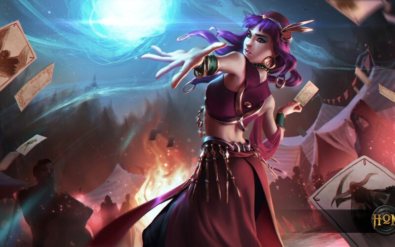 Female Character Casting Spell — Purple, Dramatic, Night, Digital Art, Cards