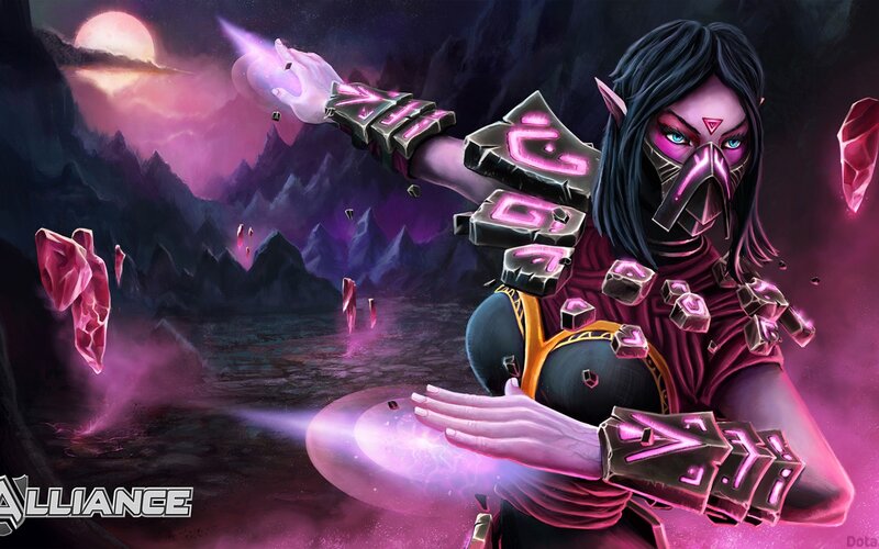 Female Character Casting Spell — Purple, Dramatic, Night, Digital Art, Mountains