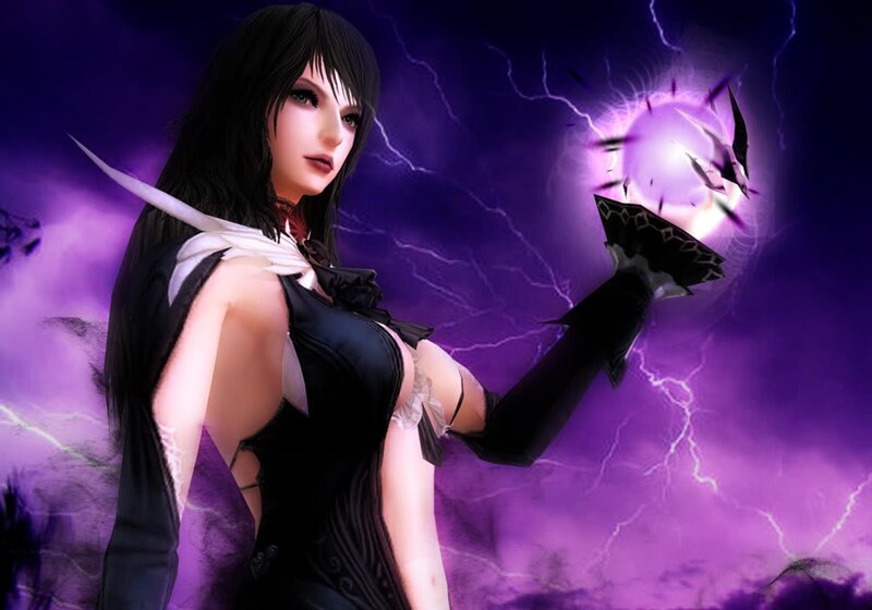 Female Character Casting Spell — Purple, Dramatic, Night