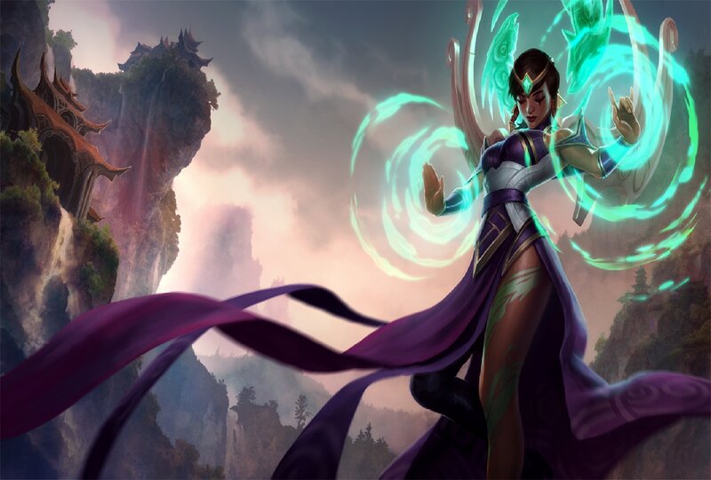 Female Character Casting Spell — Purple, Dramatic, Sunset, Digital Art