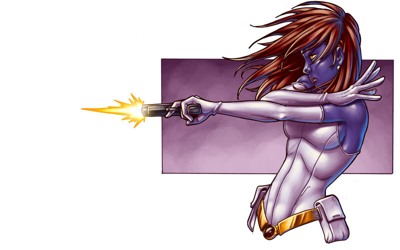 female character firing gun