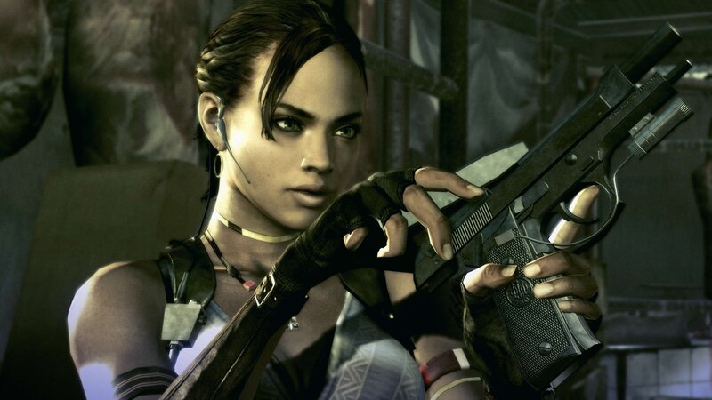 female character holding a gun