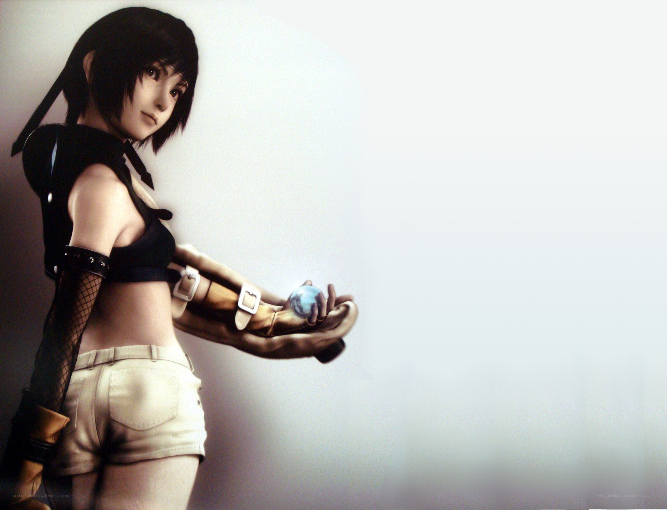 female character holding a sphere