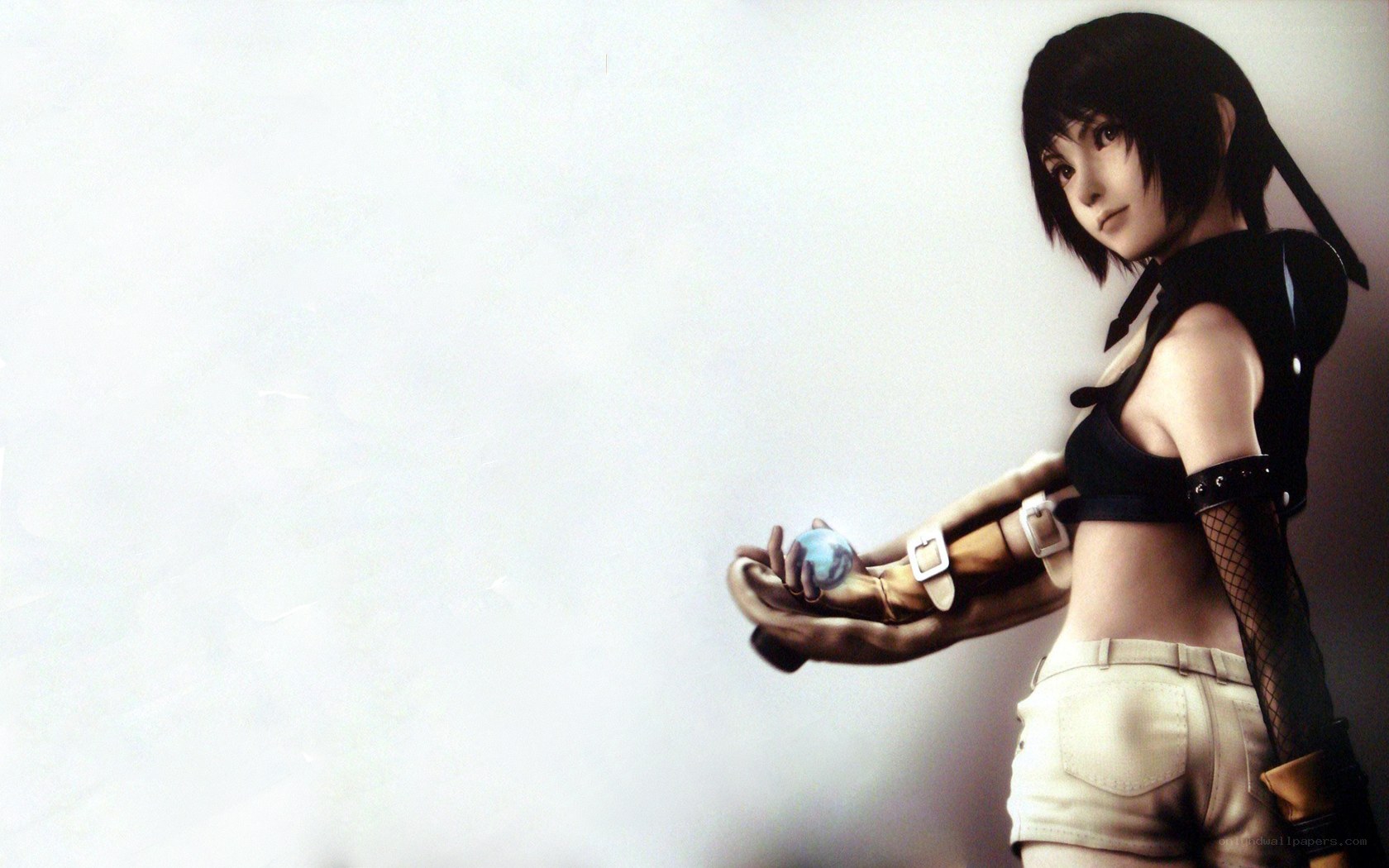 female character holding a sphere