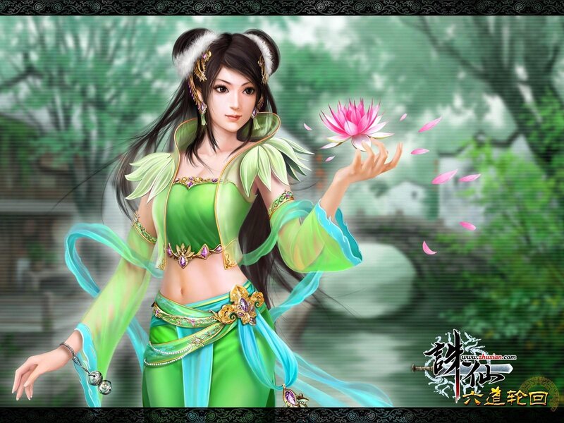 Female Character Holding Flower — Green