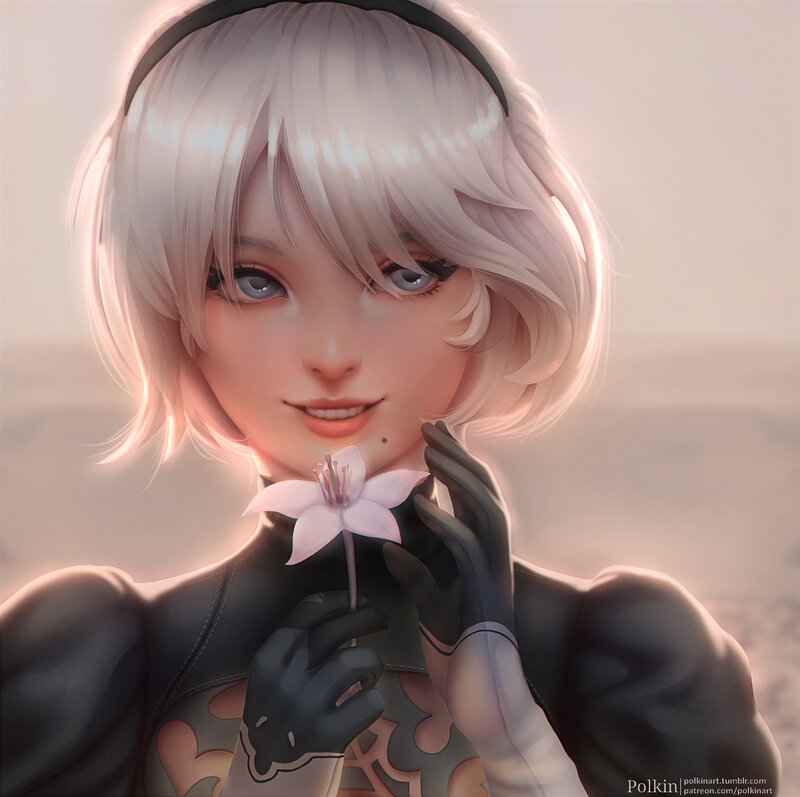 Female Character Holding Flower — White