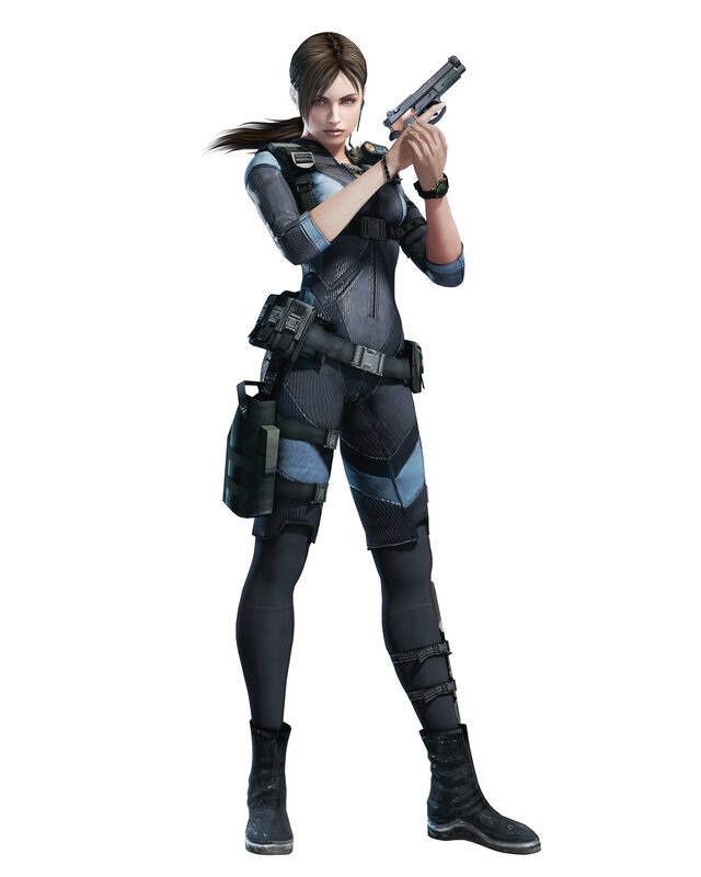 Female Character Holding Gun — Black, Serious