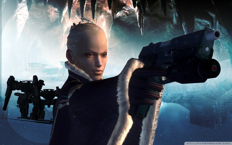 Female Character Holding Gun — Blue, Dramatic, 3d Render