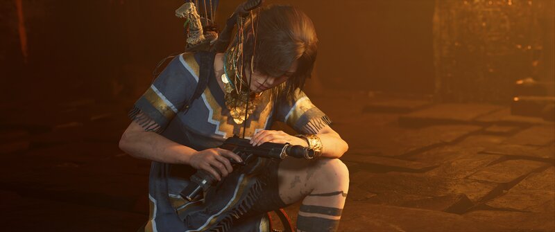 Female Character Holding Gun — Brown, Dramatic, 3d Render, Armor