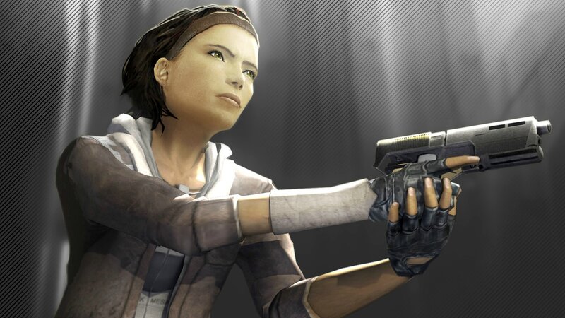 Female Character Holding Gun — Gray