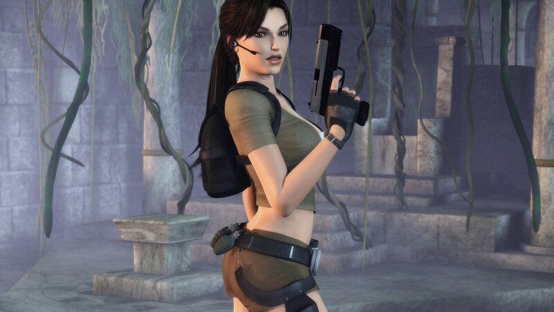 Female Character Holding Gun — Green, Tense