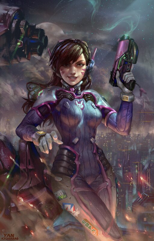 Female Character Holding Gun — Purple, Dramatic, Night