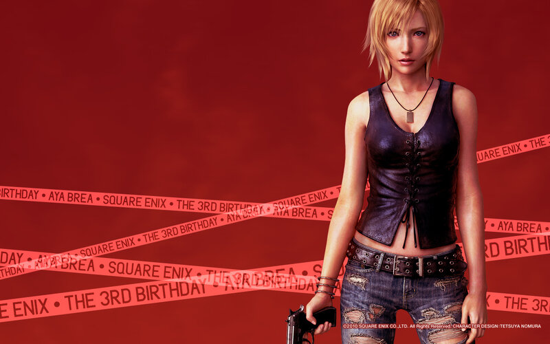 Female Character Holding Gun — Red, Serious