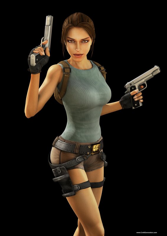 Female Character Holding Guns — Black, Confident