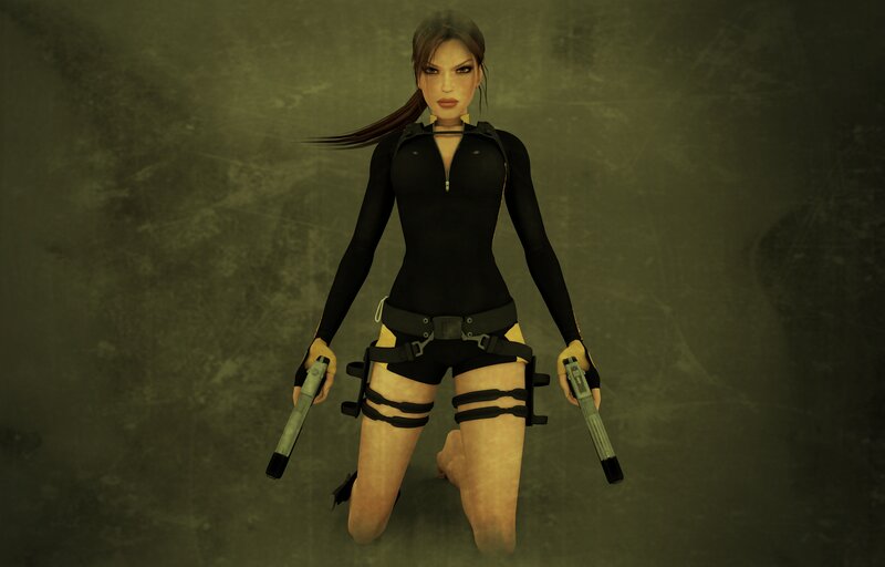 Female Character Holding Guns — Black, Serious, 3d Render
