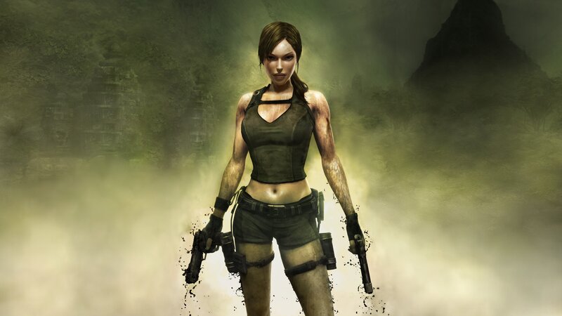 Female Character Holding Guns — Green, Dramatic, Digital Art, Military Gear
