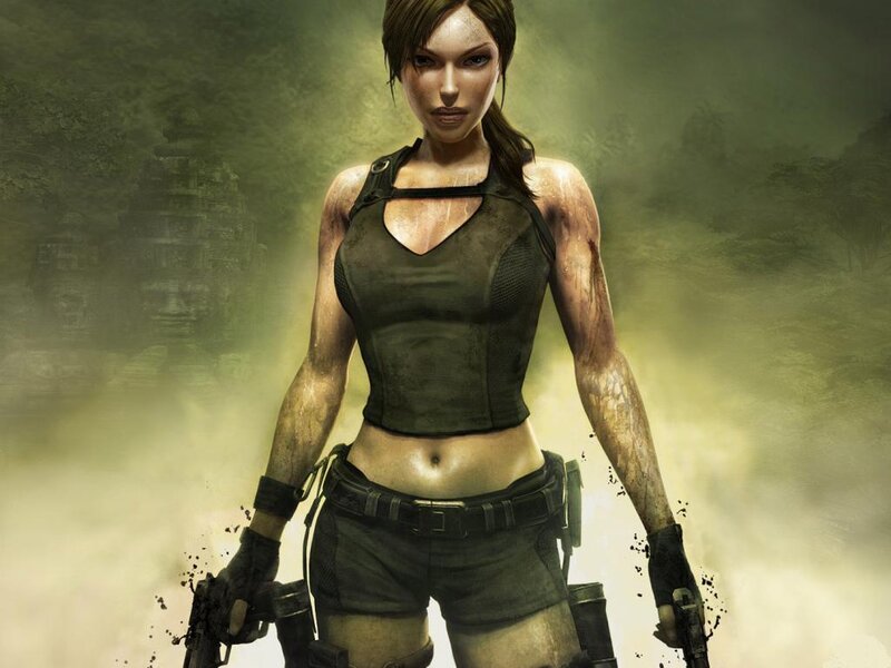 Female Character Holding Guns — Green