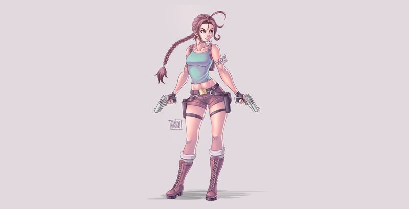 Female Character Holding Guns — Purple