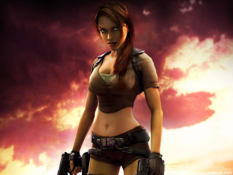 Female Character Holding Guns — Red, Dramatic, Sunset