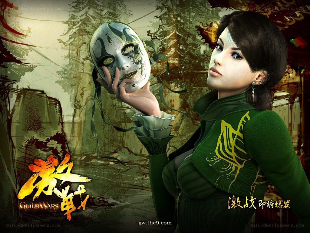 female character holding mask