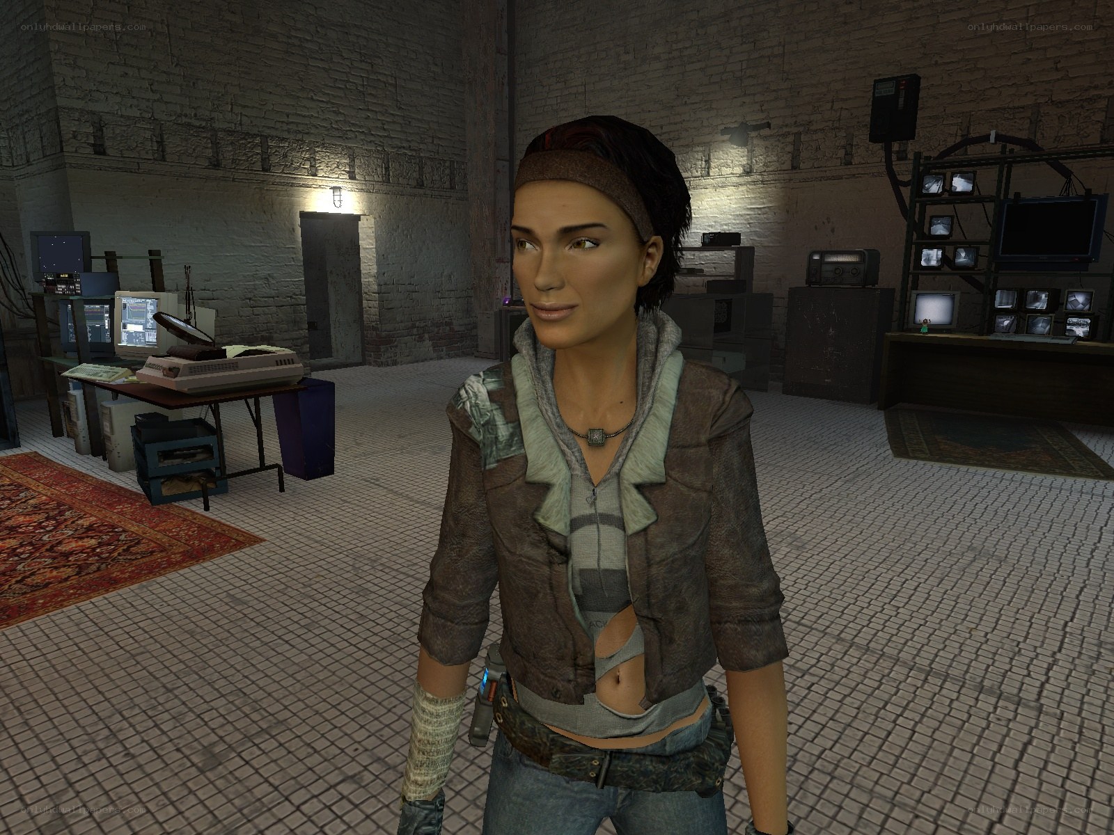 female character in a room