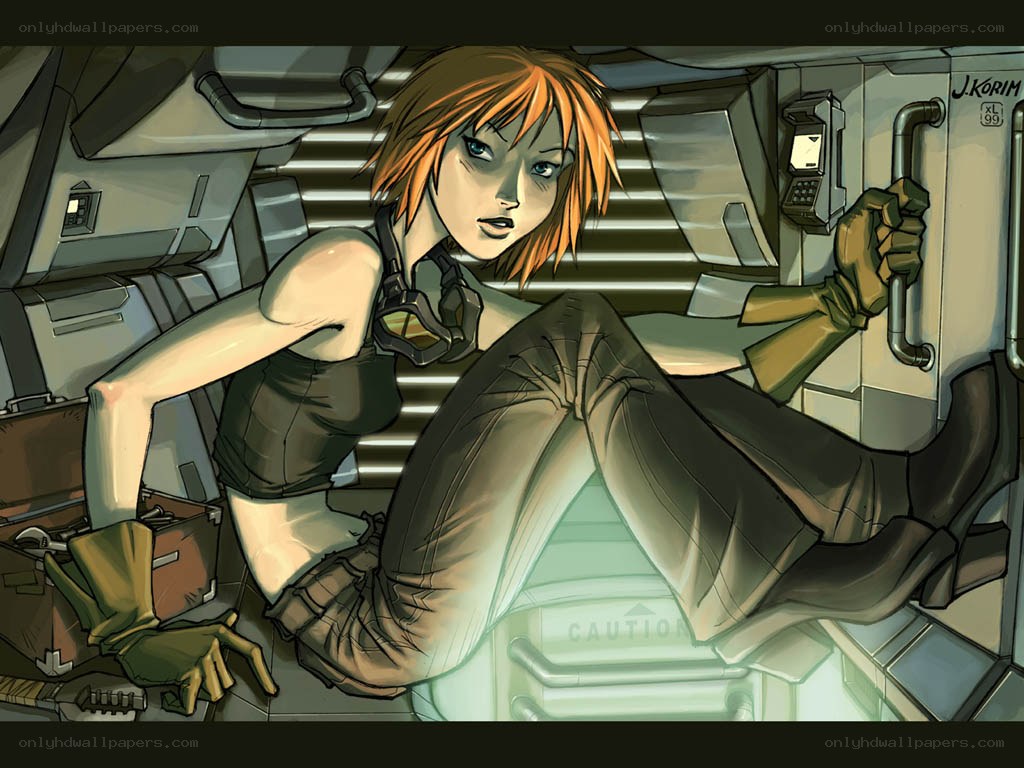 female character in a spaceship