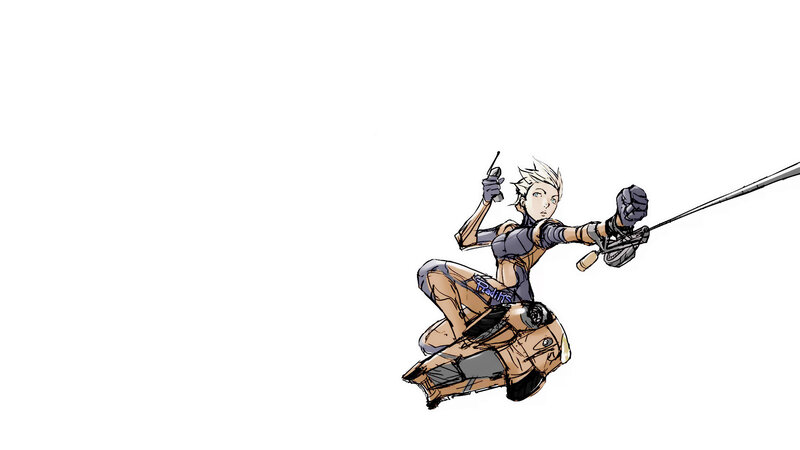 Female Character in Action — White, Dynamic, Digital Art