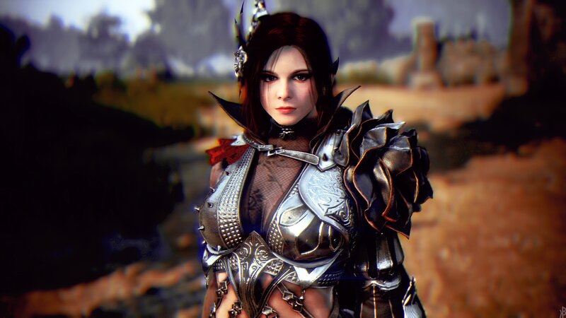 Female Character in Armor — Black, Dramatic, 3d Render, Helmet