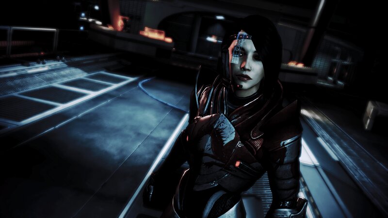 Female Character in Armor — Black, Dramatic, Night, 3d Render, Headset