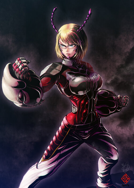 Female Character in Armor — Black, Dramatic, Night, Digital Art, Glasses