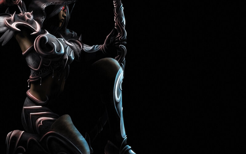 Female Character in Armor — Black, Dramatic, Night